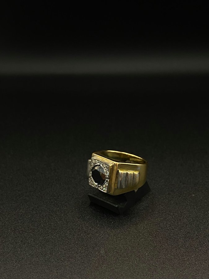 Anillo bicolor con diamante negro y diamantes Terry's Oro